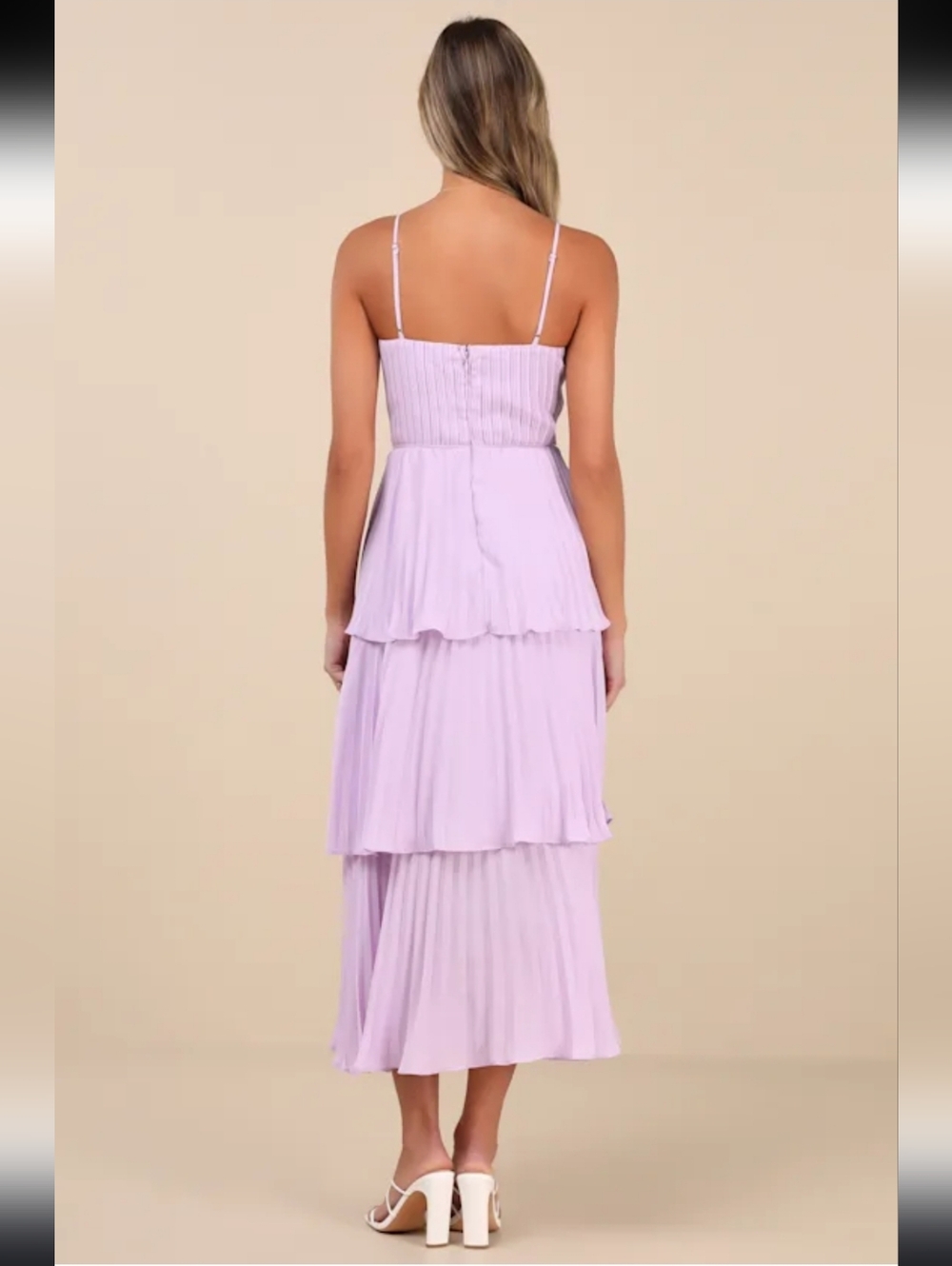 Lulu's Soft Lilac Tiered Midi Dress with Sweetheart Neckline - Picture 3 of 16